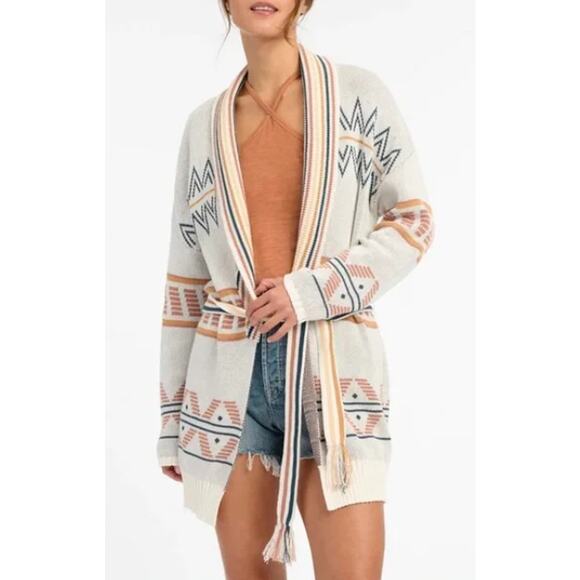Splendid Size XS Sweater Cardigan Aztec Geometric 100% cotton belted - Picture 1 of 8